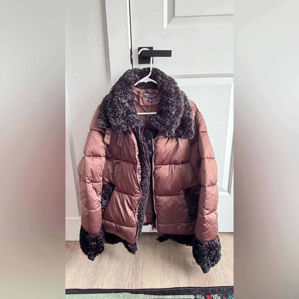 Coalition LA Brown Puffer Teddy Coat